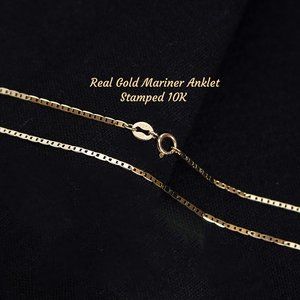 Real Solid 10K Yellow Gold Dainty Mainer Anklet Stamped 10K